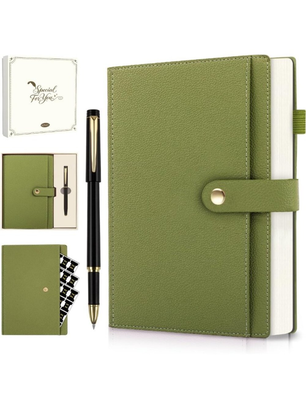 Leather A5 Lined Journal with Pen, 320 Pages, Gift Box, Monthly Tabs - Ideal for